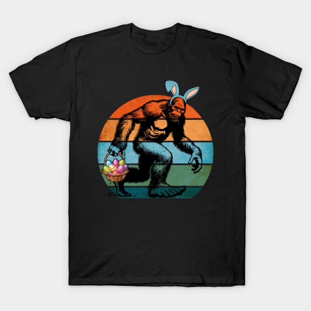 Funny Bigfoot with Easter Basket Bunny Ears T-Shirt by Dibble Dabble Designs